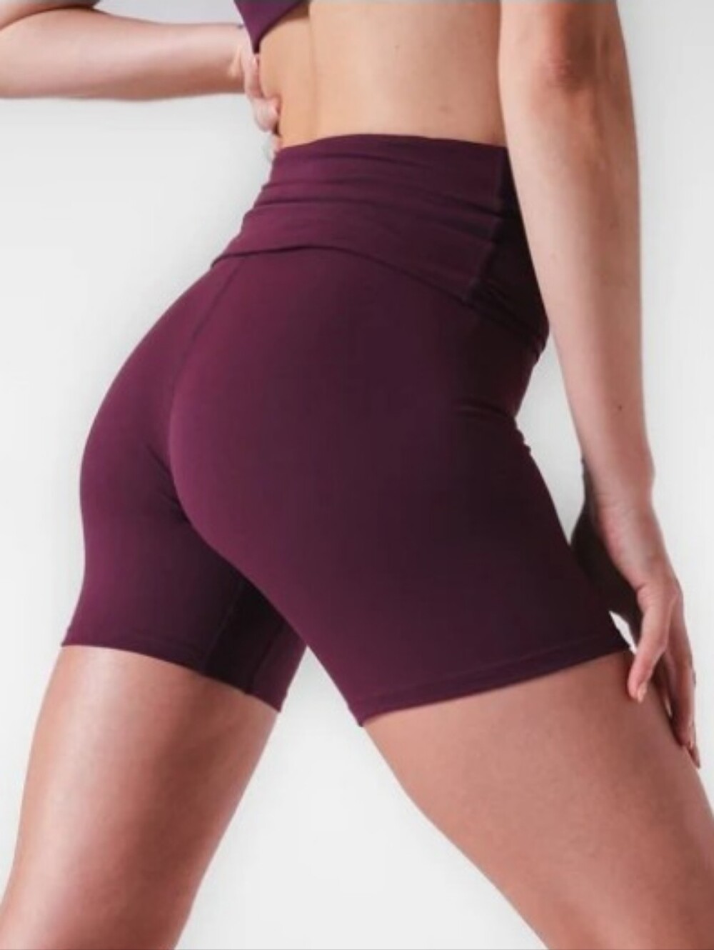 NWOT Vitality Cloud II High-Waist Foldover Shorts in Wine, Size XL